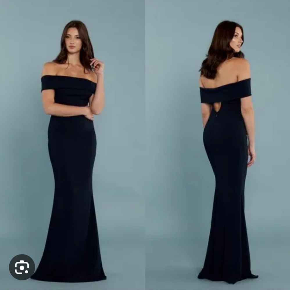 Katie May Navy Off-Shoulder Gown